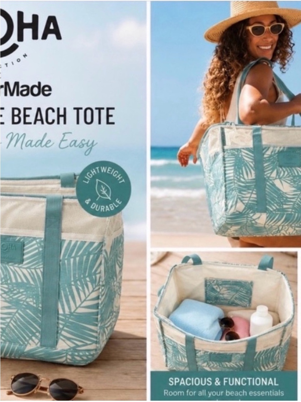 Aloha Collection, collapsable cream and Turquoise bag - Picture 2 of 4